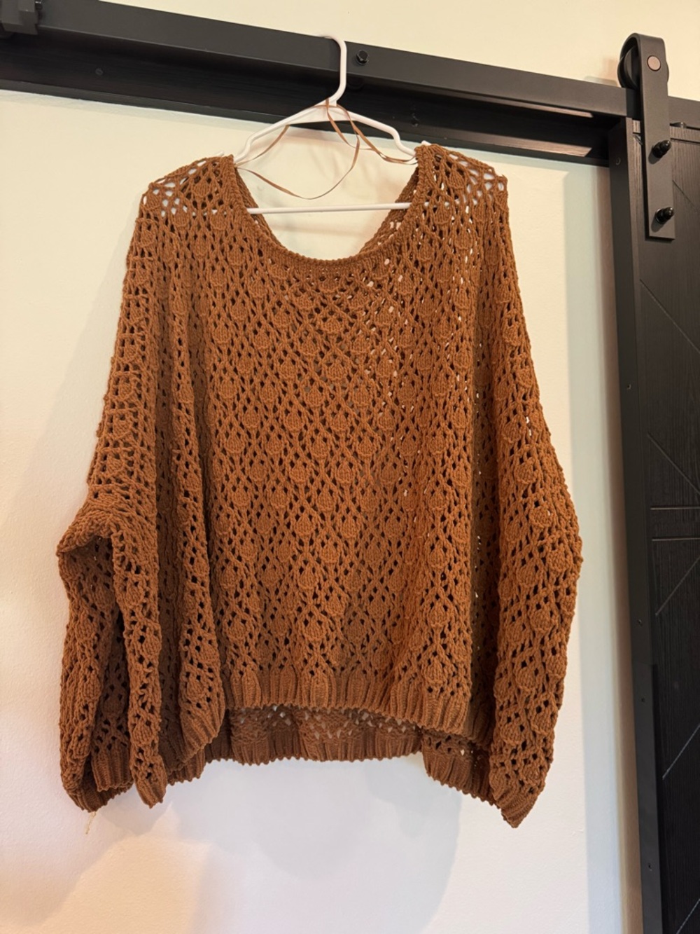 Miracle Open-Weave Scoop Neck Sweater - Brown Size S/M